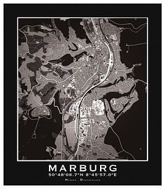 Marburg Stadtkarte Poster – Eleganter Schwarz-Weiß Kunstdruck der Stadt von Conpo Design