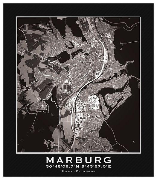 Marburg Stadtkarte Poster – Eleganter Schwarz-Weiß Kunstdruck der Stadt von Conpo Design