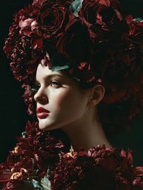 Portrait surréaliste d'une femme avec des fleurs dans les cheveux sur Egon Zitter