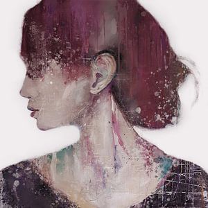 Abstraktes Porträt einer Frau, Gemälde in Acrylfarbe