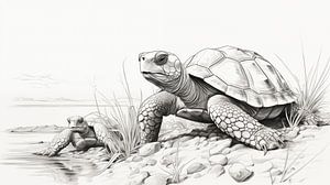 Schildkröten zeichnen, Schildkröten Bleistiftzeichnung Vintage