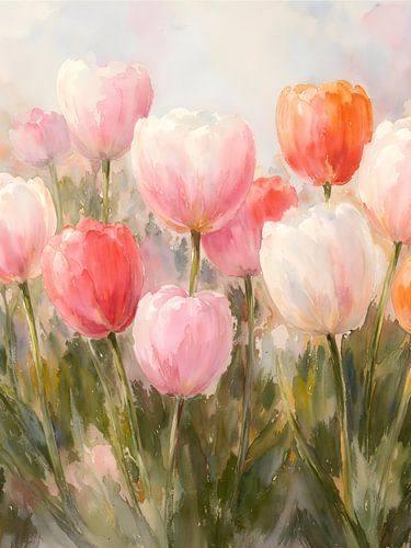 Champ de tulipes roses