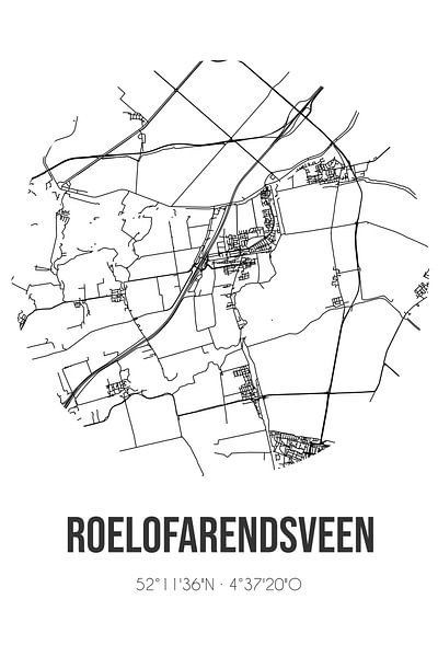 Roelofarendsveen (South-Holland) | Map | Black and White by Prints of Place