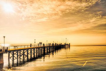 Evening twilight boat jetty in Kressbronn on Lake Constance by Dieter Walther