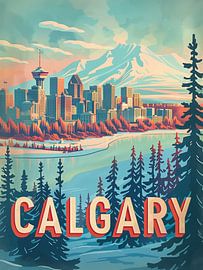 Calgary Skyline: Gateway to the Rockies Retro Print