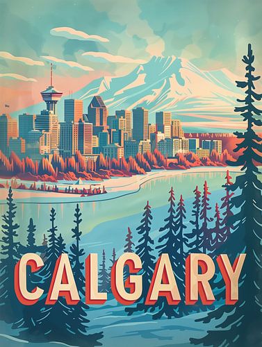 Calgary Skyline: Toegangspoort tot de Rockies Retro Print
