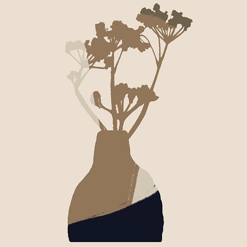 Bloem in vaas. Boho Retro Abstract stilleven nr. 10