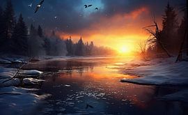 Winterlandschaft zum Sonnenaufgang