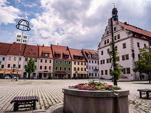 Blick auf den Marktplatz in Dippoldiswalde Osterzgebirge Sachsen