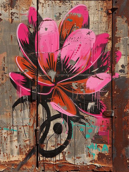 Wall graffiti red flower magnolia decay rust past by gm_designs