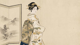 Elegante Geisha auf einem traditionellen japanischen Paravent von my pixel art