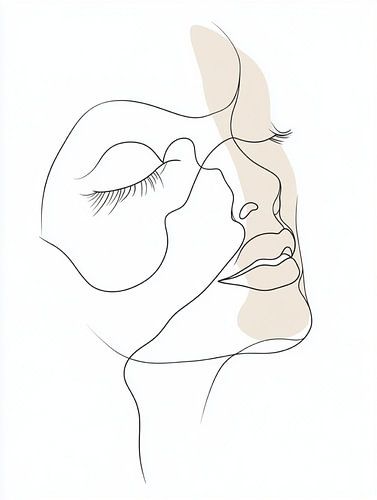 Élégant dessin au trait abstrait représentant le visage d'une femme', rehaussé de subtiles touches de couleur