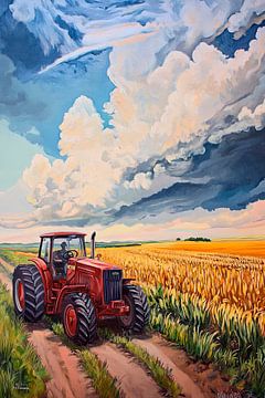 Zomers akkerlandschap met tractor van Poster Art Shop