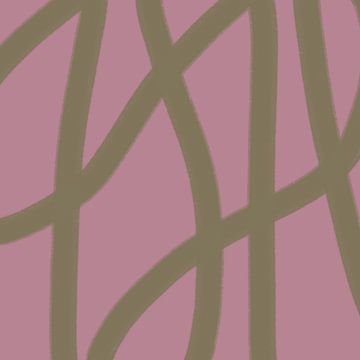 Boho abstracte lijnen in donker goud en roze van Dina Dankers