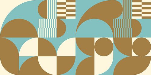 Abstracte retro geometrische kunst in goud, blauw en gebroken wit nr. 5