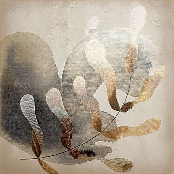WabiSabi/Japandi schilderij - Bronskleurige bloemmotieven van Studio Pieternel