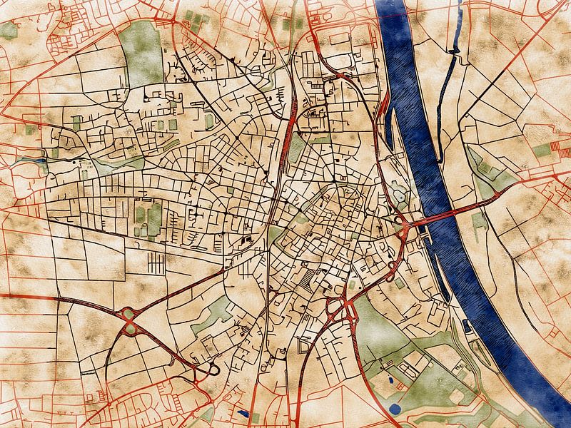 Map of Worms with the style 'Serene Summer' by Maporia