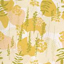 Bloemen in retro stijl. Moderne abstracte botanische kunst in geel, groen, roze van Dina Dankers thumbnail