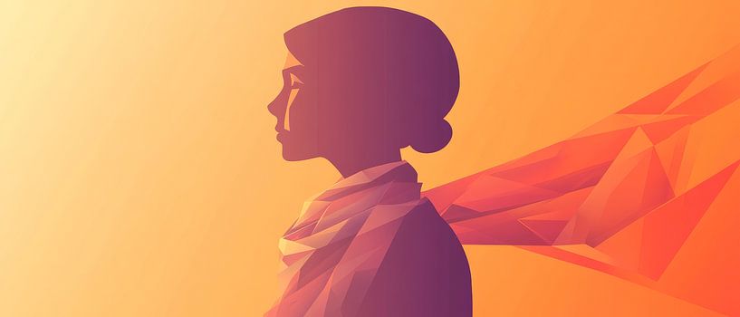 Profil einer Frau im orangefarbenen Licht von Poster Art Shop