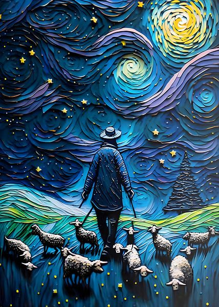 Farmer and his sheep by Pop Gabrini