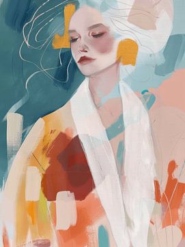 Modern en abstract portret in frisse kleuren van Carla Van Iersel
