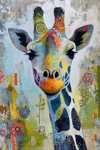 Kleurrijk giraffe schilderij