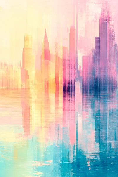 Kleurrijke silhouetten van een stedelijk landschap van Poster Art Shop