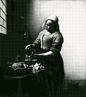 Het Melkmeisje  Johannes Vermeer - in dual tone dots - zwart wit