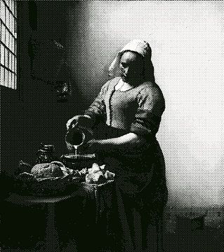 The Milkmaid Johannes Vermeer - in dual tone dots - black and white by by Maria