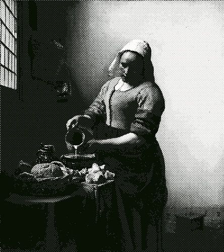 The Milkmaid Johannes Vermeer - in dual tone dots - black and white