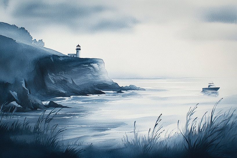 Küstenlandschaft mit Leuchtturm von Poster Art Shop