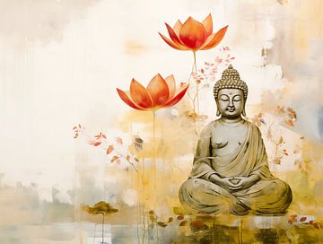 Buddha und Lotusblumen von Caroline Guerain