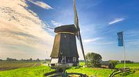 Poldermolen in Noord-Hollands landschap van Digital Art Nederland thumbnail