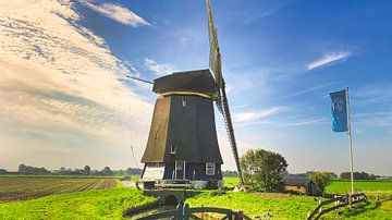 Poldermolen in Noord-Hollands landschap van Digital Art Nederland