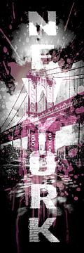 POP ART Manhattan Bridge | roze | panoramisch verticale  van Melanie Viola