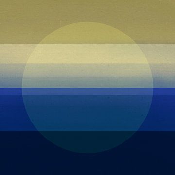 Middernacht Japandi. Minimalistisch geometrisch abstract in beige, blauw en bruin van Dina Dankers