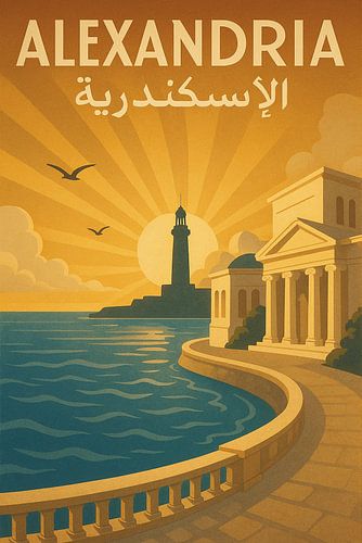 Alexandria Vintage Poster – Mediterranean Coast & Ancient Lighthouse Art