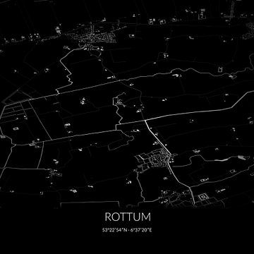 Zwart-witte landkaart van Rottum, Groningen. van Rezona