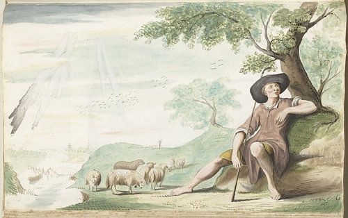 Herder rustend onder een boom bij zijn kudde, Gesina ter Borch, 1654