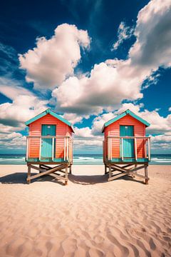 Maisons de plage sur la mer du Nord sur Vlindertuin Art