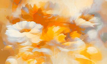 Modern flowers at sunrise in yellow orange