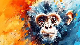 Abstracte artistieke achtergrond met een aap, in olieverf ontwerp