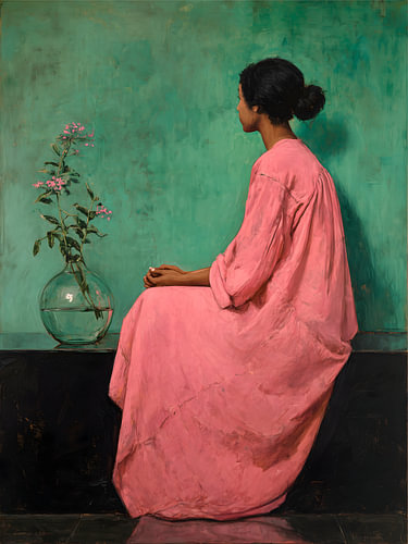 Vrouw in een roze jurk