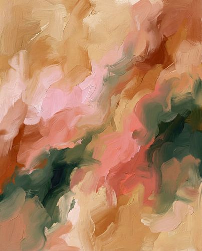 Peinture abstraite avec des couleurs vertes, roses et sable