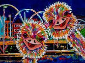 Ostriches in Willemstad in the evening by Happy Paintings thumbnail