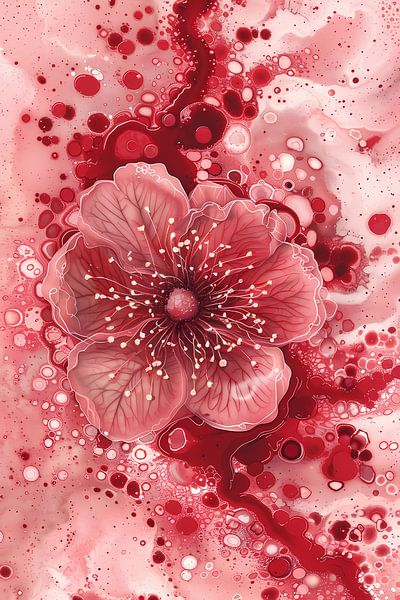 Dynamische abstracte bloem in rood en roze van Art & Soul Creations