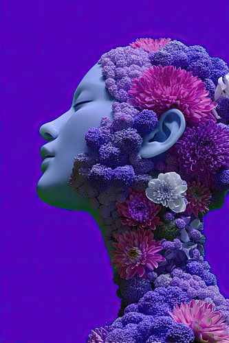 surrealist portrait woman with flowers