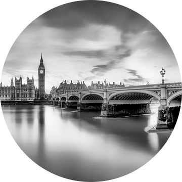 Londen met Westminster Bridge en big Ben in zwart-wit van Manfred Voss, Schwarz-weiss Fotografie