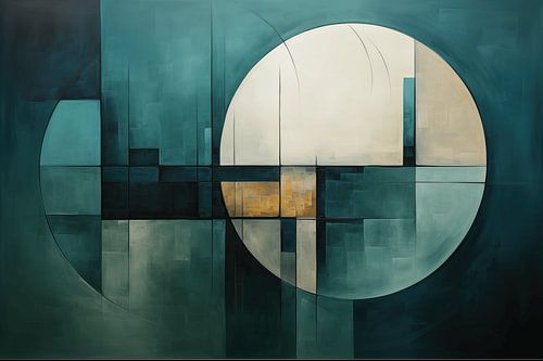 Abstract olieverfschilderij in groen en wit