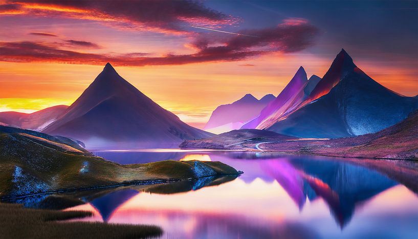 Landschap met zonsondergang van Mustafa Kurnaz